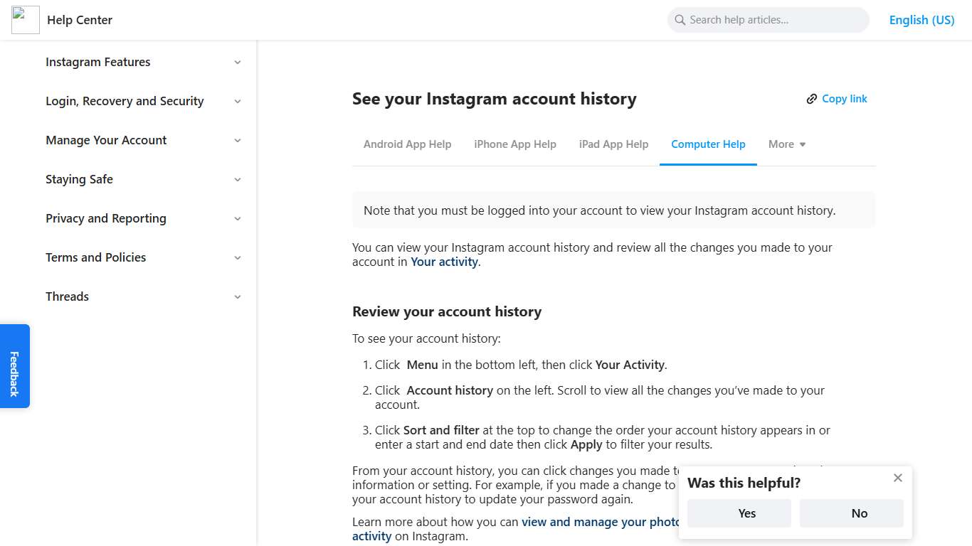 See your Instagram account history Instagram Help Center