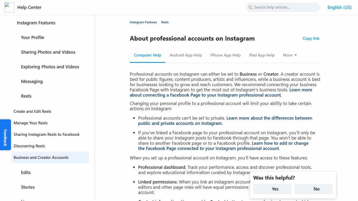About professional accounts on Instagram Instagram Help Center